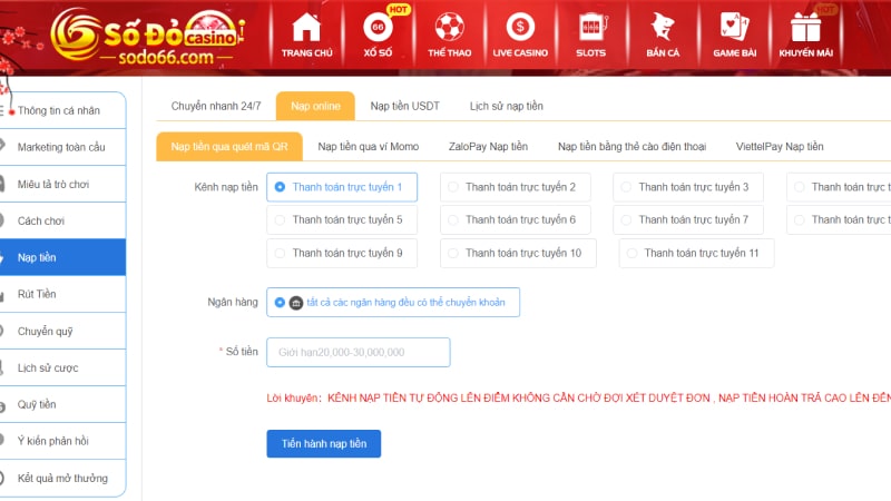 hướng dẫn nạp tiền sodo66