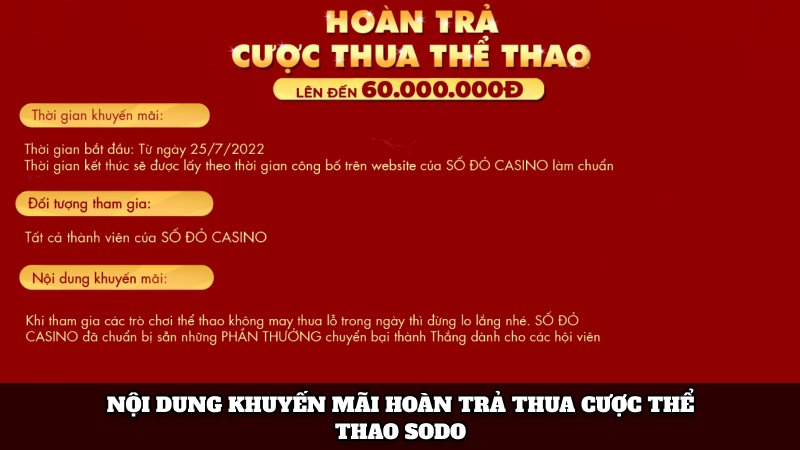 Nội dung khuyến mãi trả thua cược Thể thao Sodo